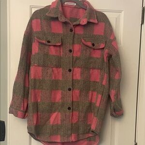 Women's Pink and Brown Plaid Utility Jacket